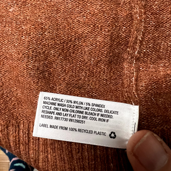 A New Day 2X Beige Brown Rust Colorblock Ribbed Knit Open Front Cardigan Sweater - Picture 5 of 10